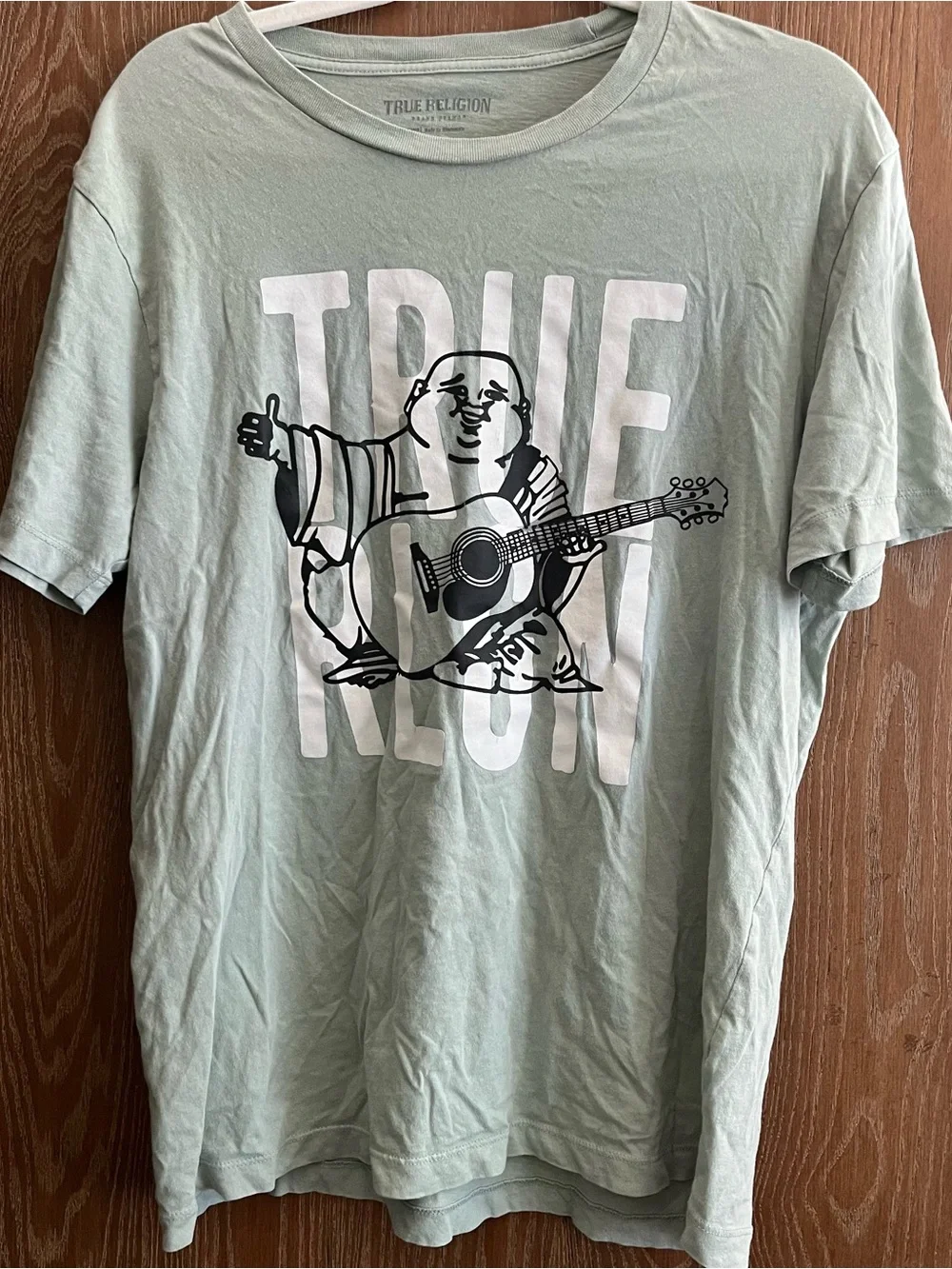 True Religion Men’s Mint Green Buddha & Guitar Graphic T‑Shirt Large